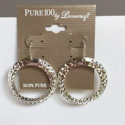 New 10.0% Pure Silver Textured Hoop Earring