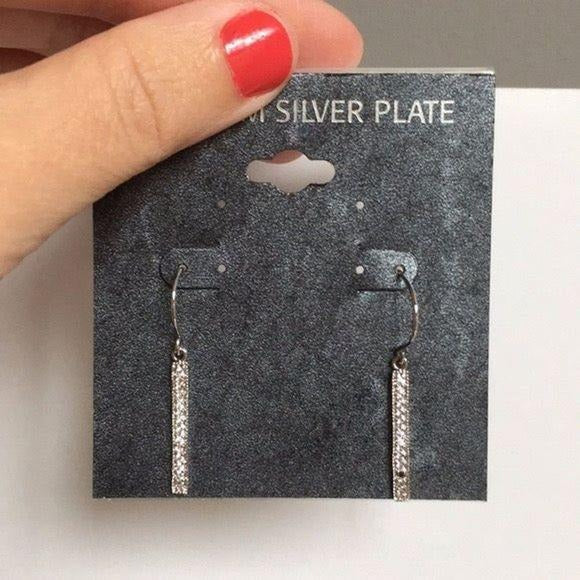 NEW Silver CZ Long Bar Dangle Earrings
