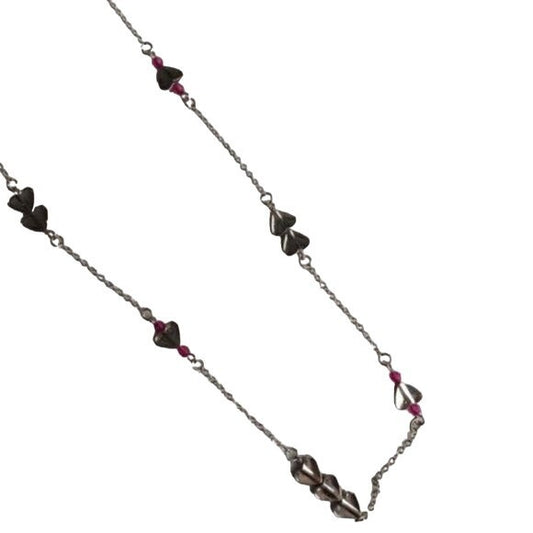 NEW Silver & Pink Hearts Long Necklace