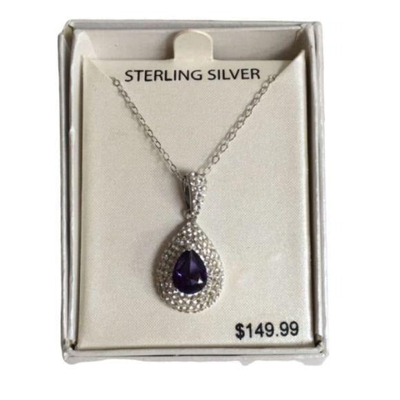 New Sterling Silver Amethyst Teardrop Necklace