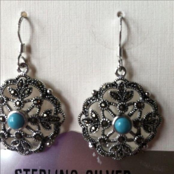 NEW Sterling Silver Turquoise Marcasite Earrings