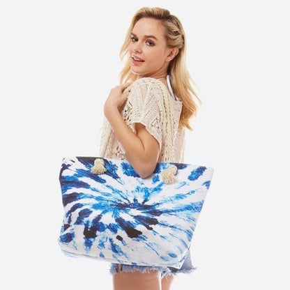 NEW Blue Tie-Dye Tote Bag Featuring Rope Handles