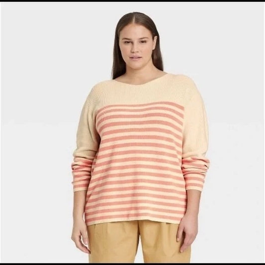 Who What Wear Coral Almond Birch Stripe Sweater New
