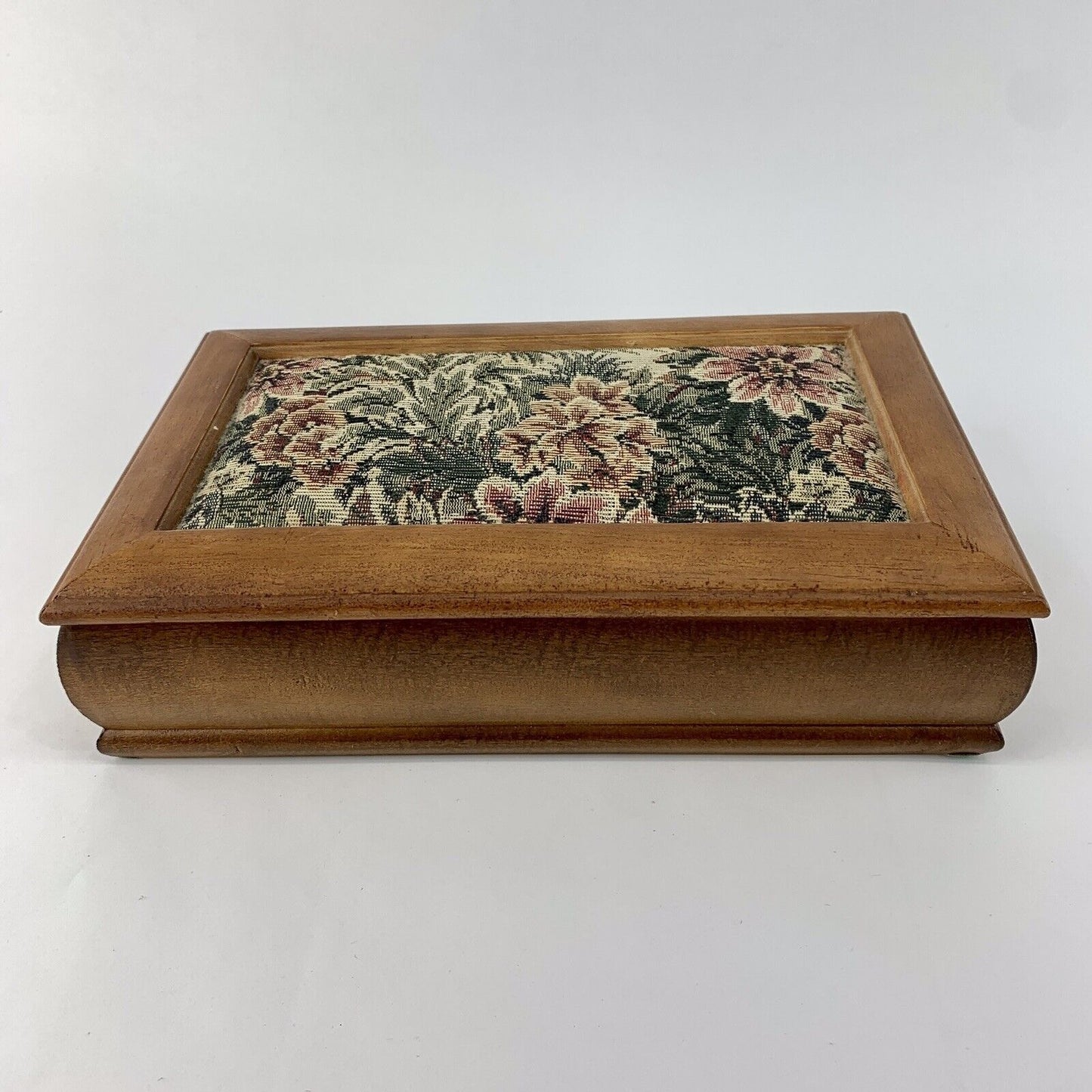 Wood Dresser Jewelry Box w/ Mirror Fabric Floral Pattern
