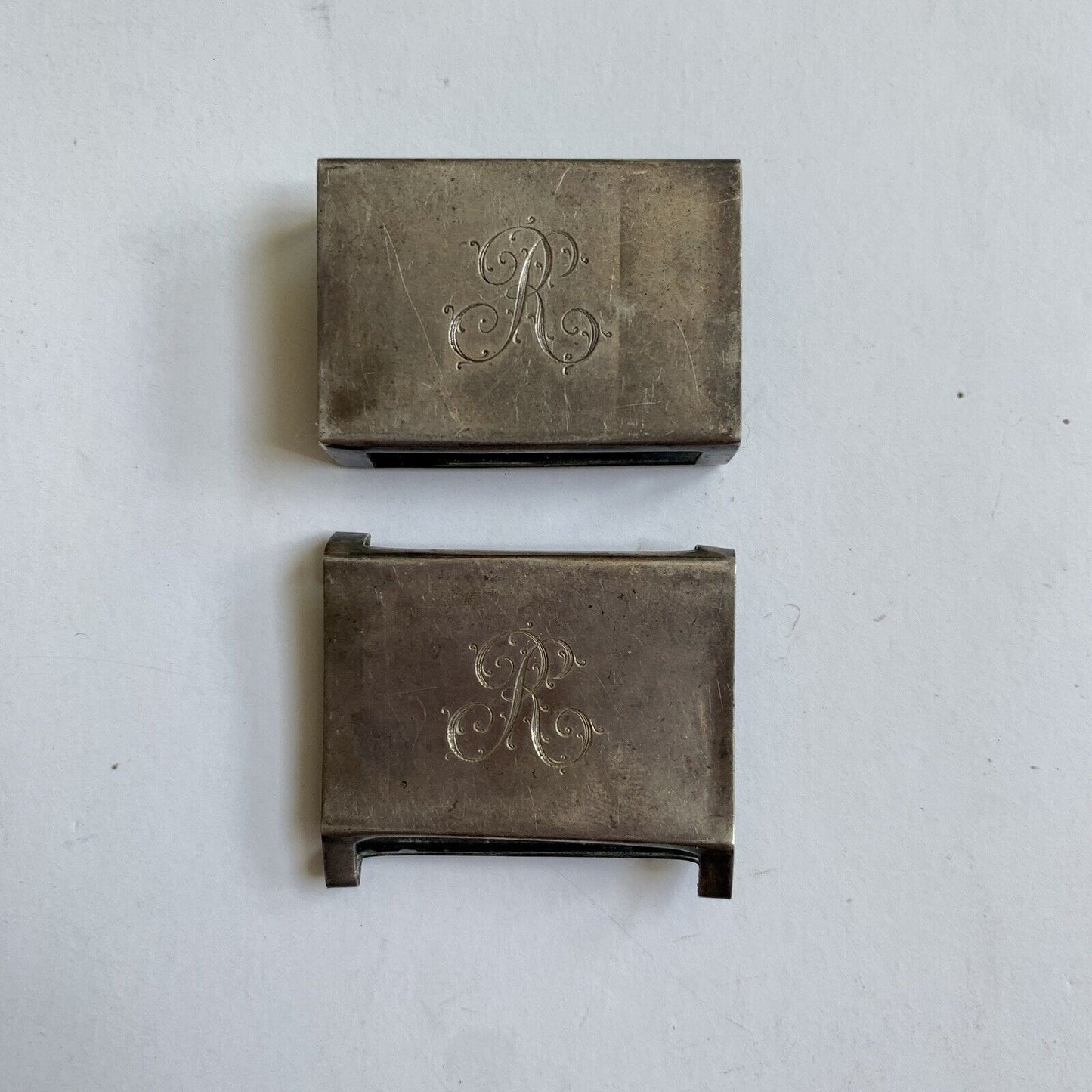 Vintage Sterling Silver Matchbox Holder Engraved "R" Pair of 2 23 grams