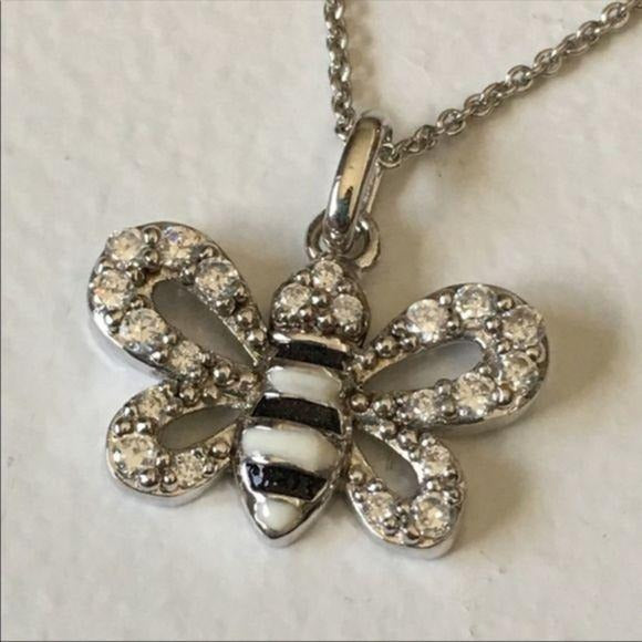 New Black & White Bumblebee Necklace Silver
