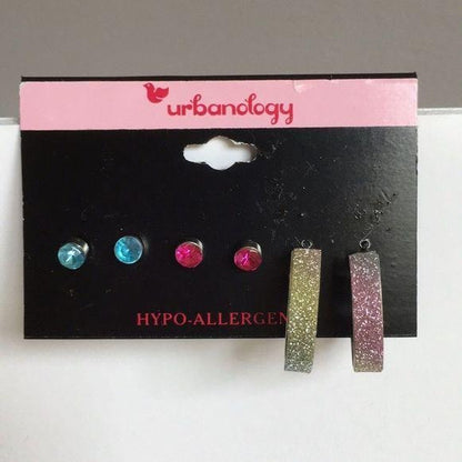 NEW Blue Pink Jewel Earrings Set of 3 Pairs