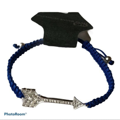 NEW Silver CZ Arrow Blue Cord Adjustable Bracelet