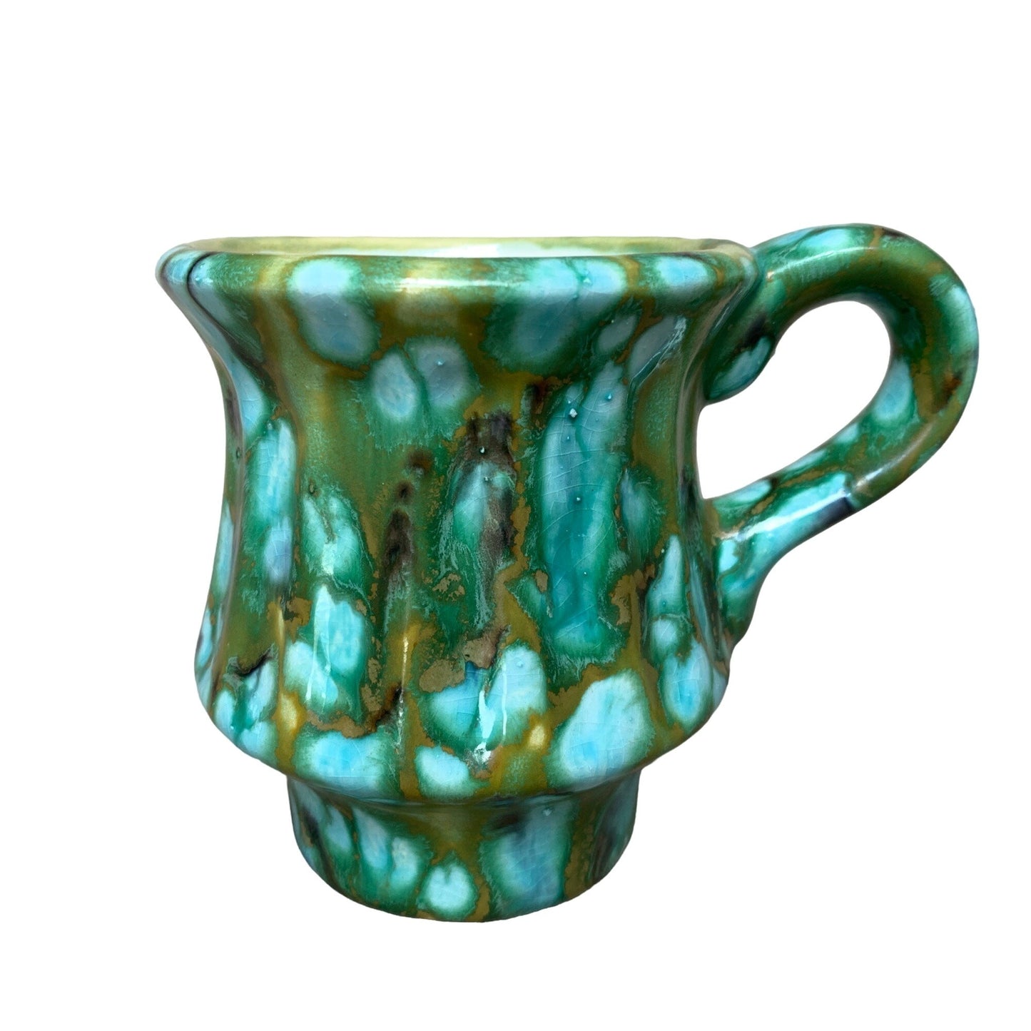 Vintage Drip Glaze Green Blue Ceramic Coffee Mug 1980