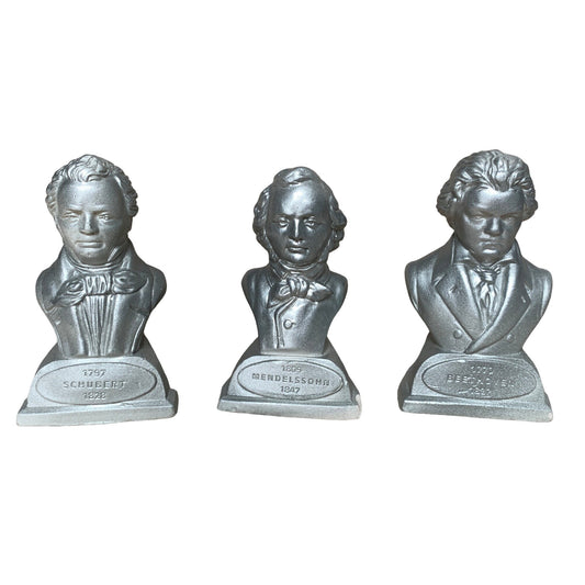 Lot of 3 Composer Busts Silver Schubert Mendelssohn Beethoven