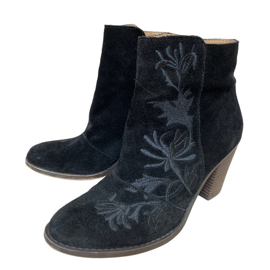 Lucky Brand Elenor2 Black Suede Booties Embroidered Size 7.5 M
