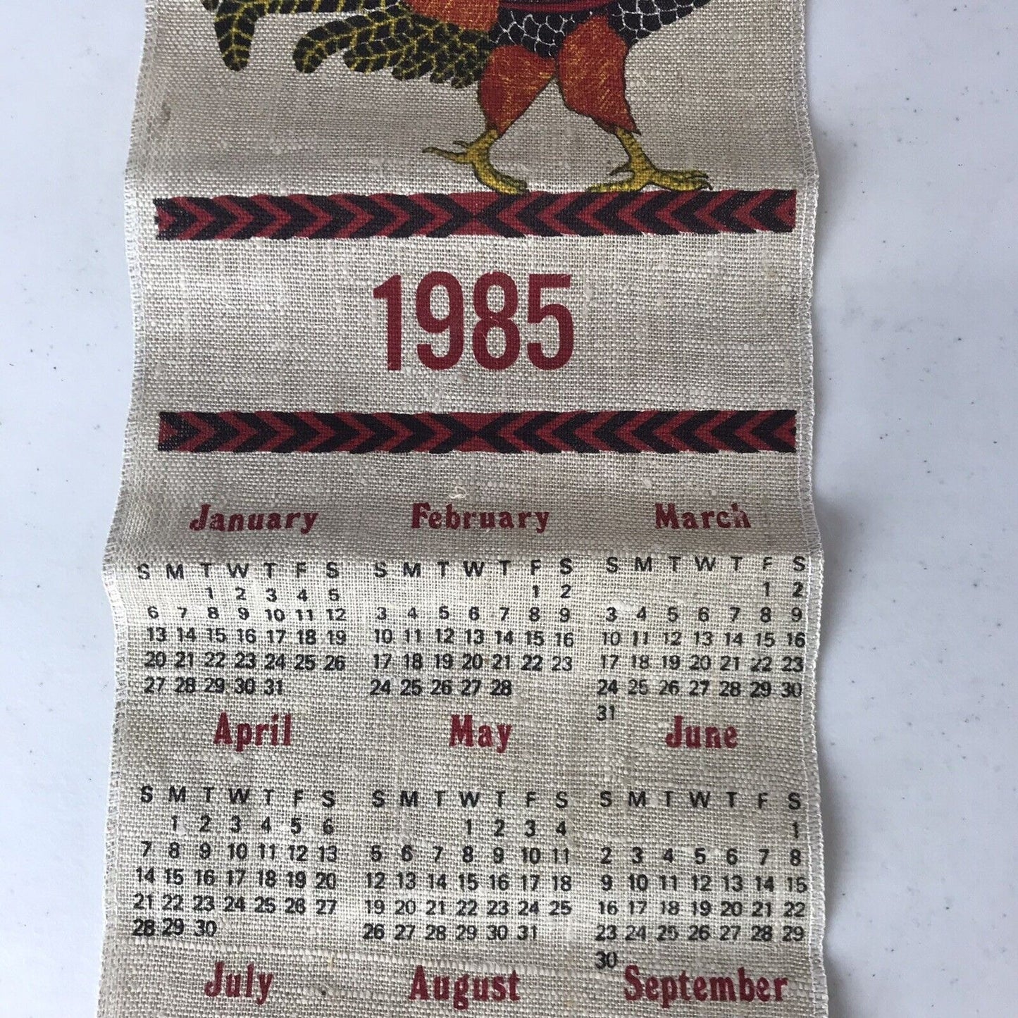 Vintage 1985 Rooster Linen Calendar “Praise The Lord”