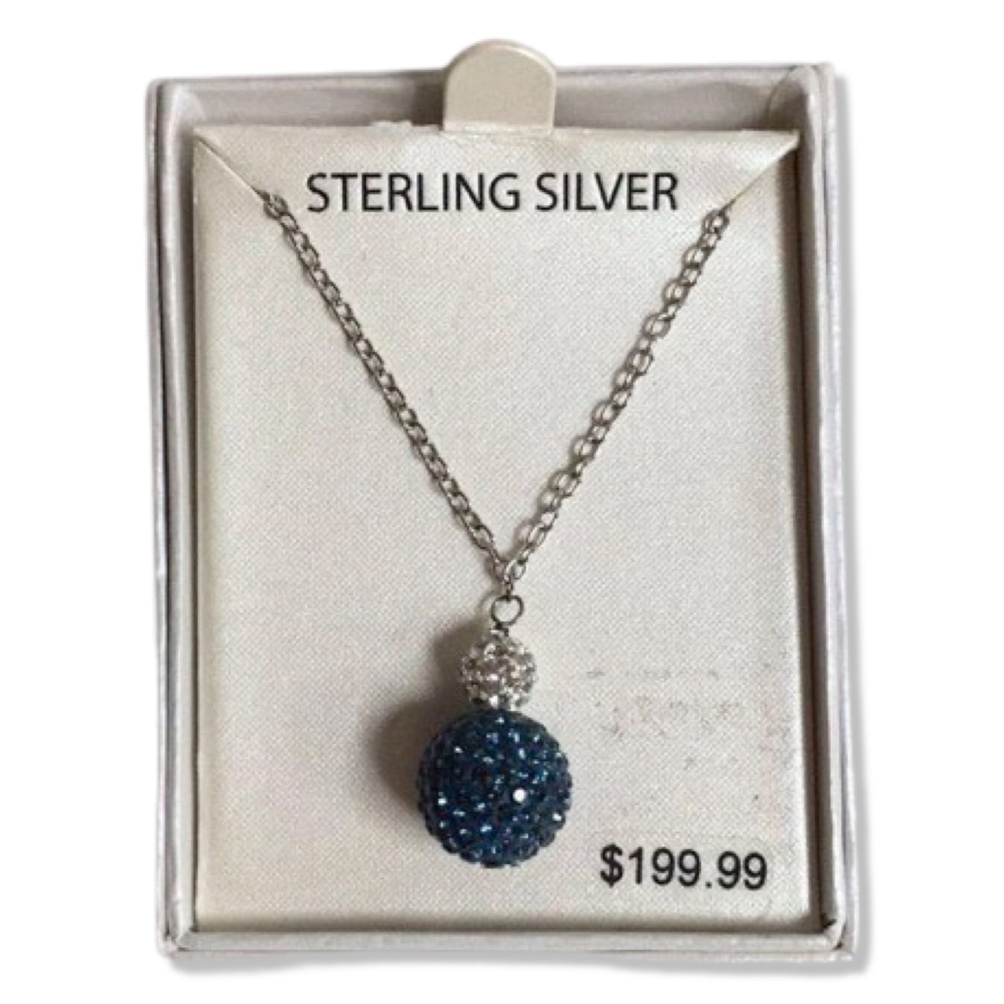 New Sterling Silver Blue Crystal Necklace