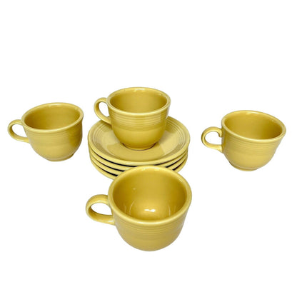 FIESTAWARE Mugs Cups (4) and Saucers (4) Pale Yellow Coffee Tea