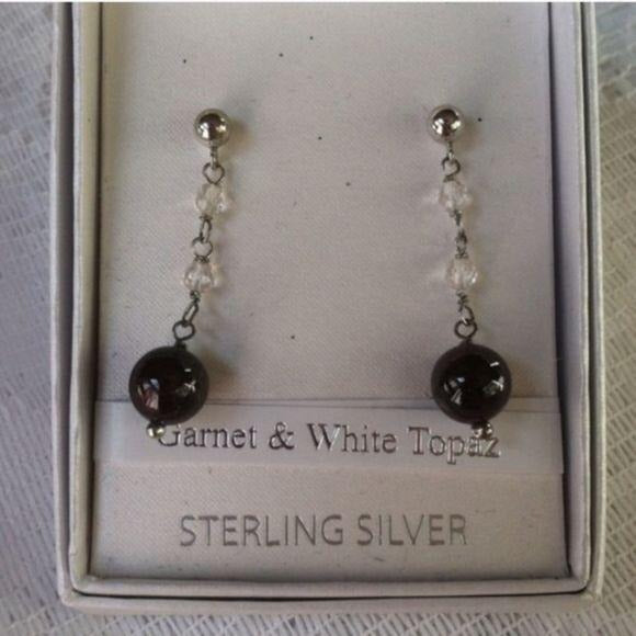 NEW Sterling Silver Garnet White Quartz Earrings