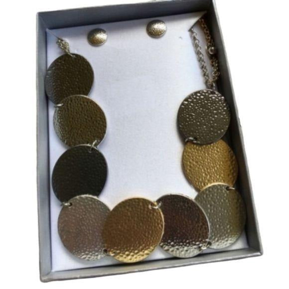 NEW Mixed Metals Circle Necklace & Earrings Set