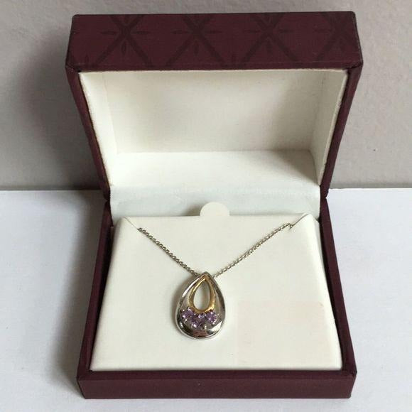 New Silver Plate Teardrop Purple Stone Necklace