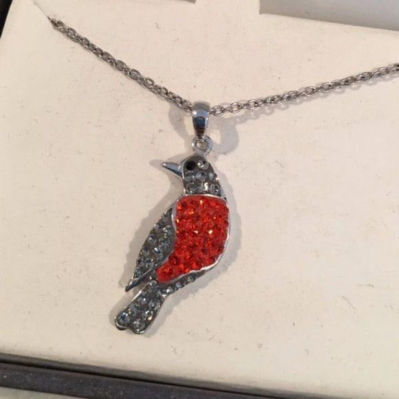 New Silver Red Bird Necklace