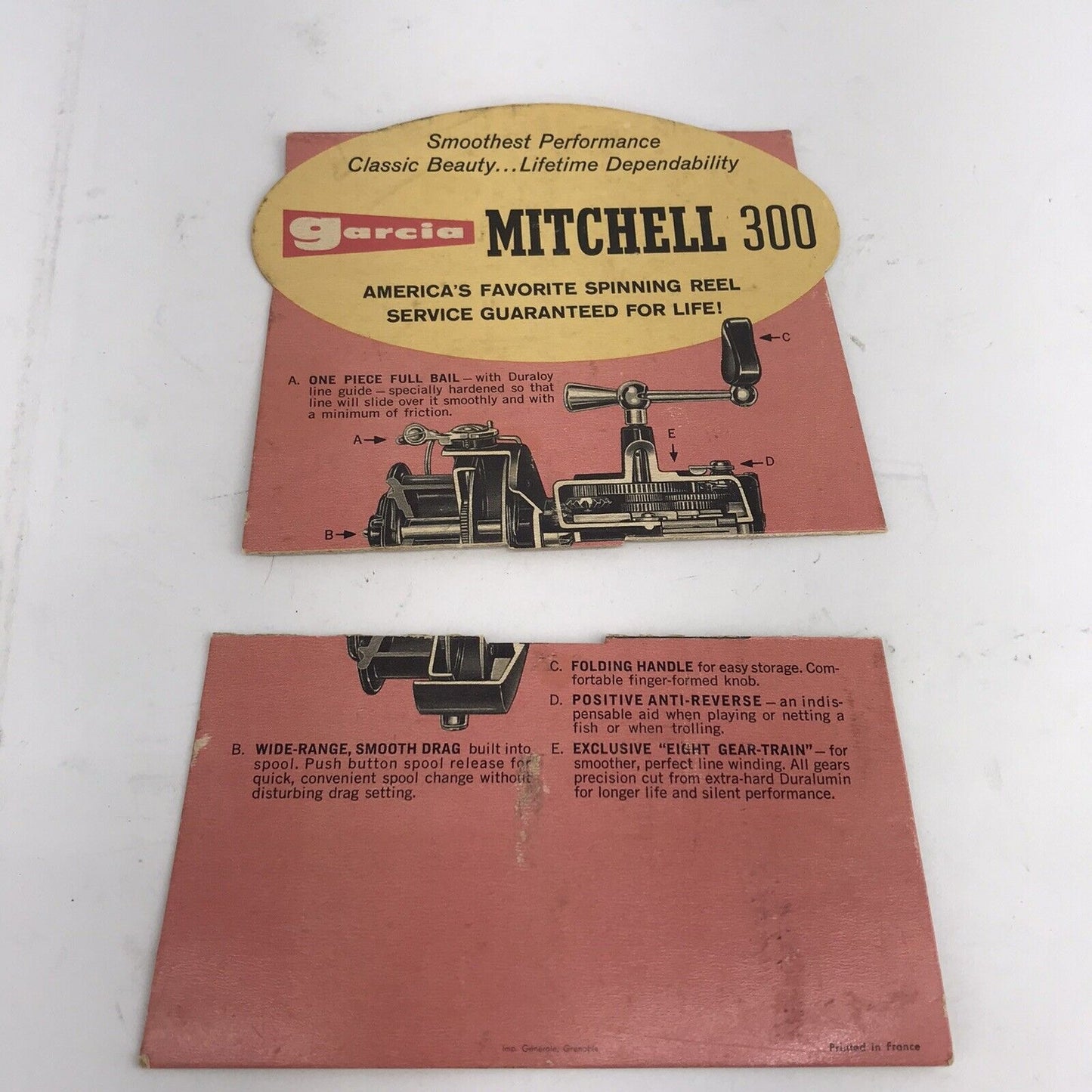 Vintage Garcia Mitchell 300 Reel Cardboard Advertisement Advertising Piece