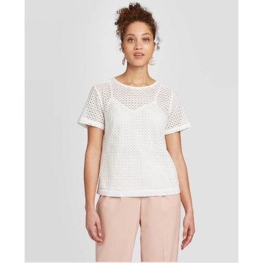 a new day White Eyelet Top with Cami New