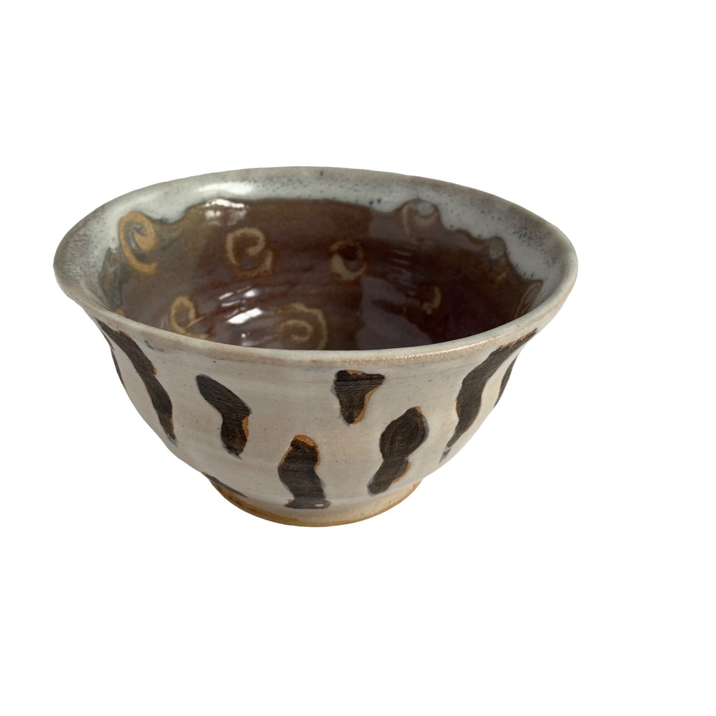 Amateur Pottery Small Bowl Striped Glazed