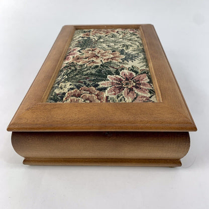 Wood Dresser Jewelry Box w/ Mirror Fabric Floral Pattern