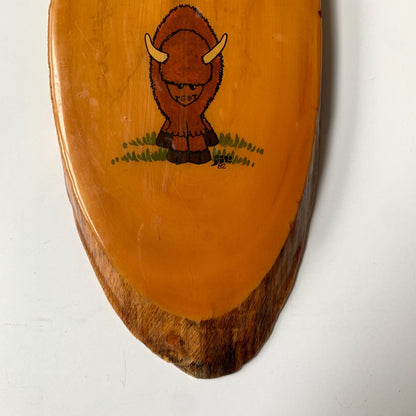 Vintage 1982 Adorable Painted American Bison on Wood Slice