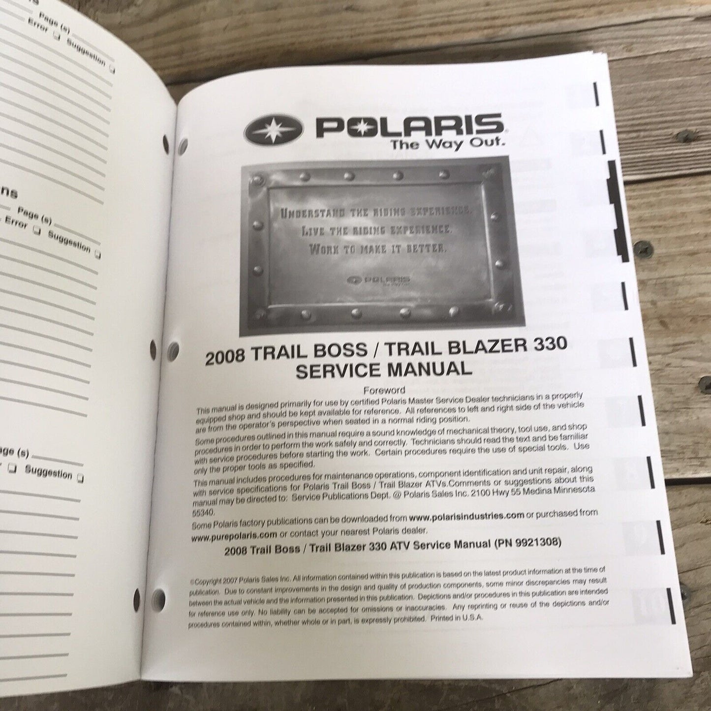 2008 Polaris Trailbosss / Trailblazer Service Manual PN 9921308 CLEAN!