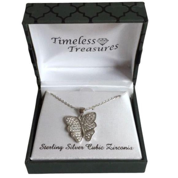 NEW Sterling Silver CZ Butterfly Necklace