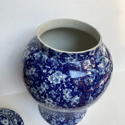 Large Blue & White Ceramic Lidded Vase
