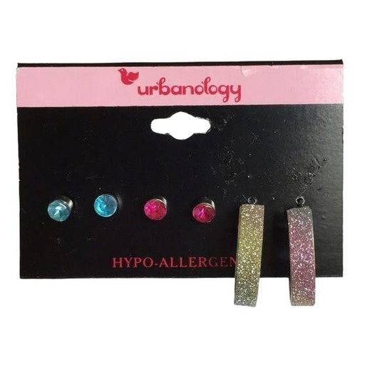 NEW Blue Pink Jewel Earrings Set of 3 Pairs