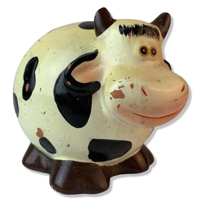 Vintage Chippy Painted Fat Cow Money Bank
