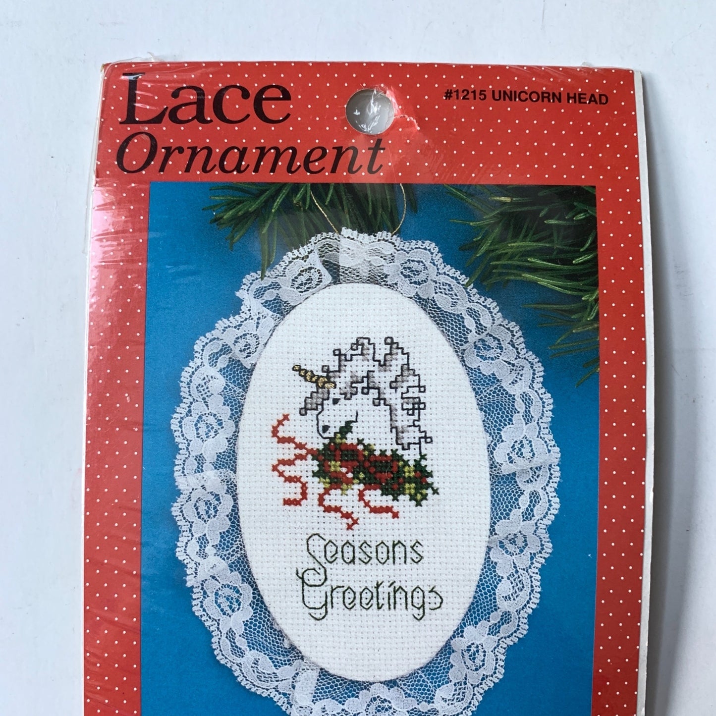 DESIGNS FROM THE NEEDLE CHRISTMAS LACE ORNAMENT CROSS STITCH KIT "UNICORN"