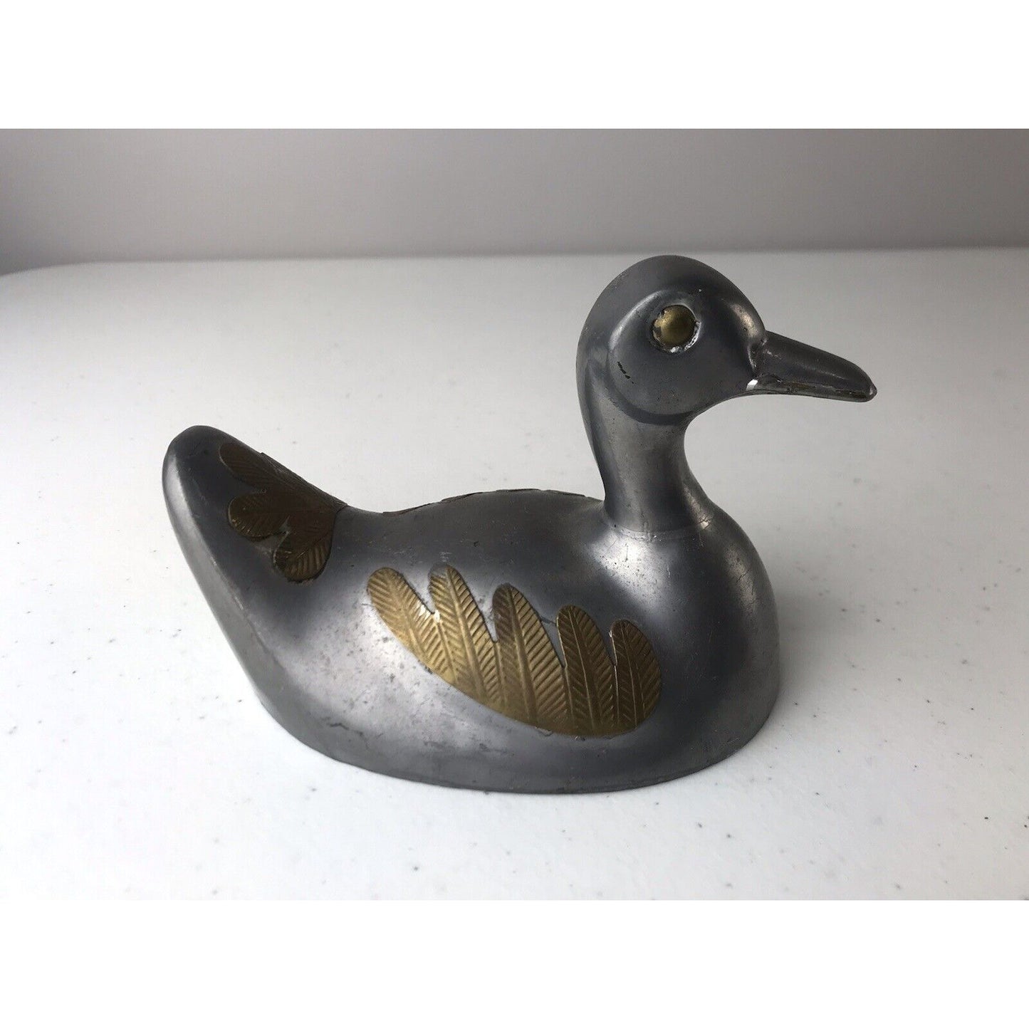 Vintage Cast Metal Duck Paperweight Goose Figure Figurine